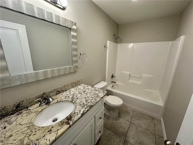 full bathroom with tile patterned floors, vanity, shower / bathtub combination, and toilet