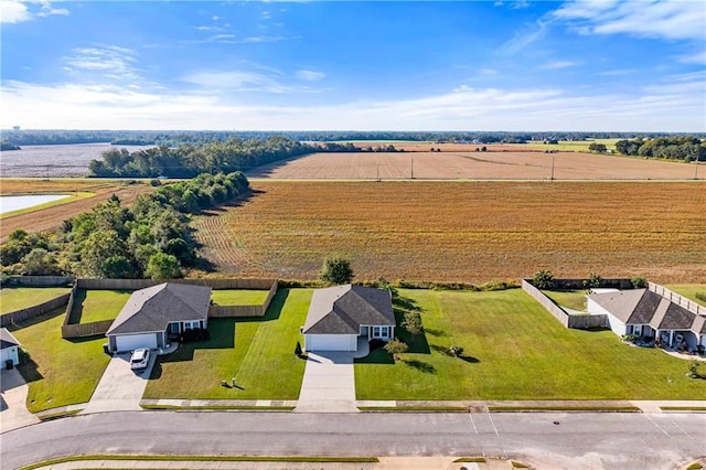 birds eye view of property with a rural view