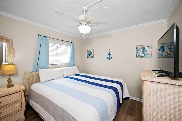 1051 Beach Blvd, Gulf Shores, AL 36542 - bedroom with dark wood-type flooring, ornamental molding, and ceiling fan