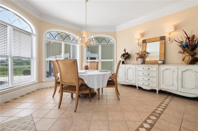 2924 Riverview Pointe Dr S, Theodore, AL 36582 - dining room with a chandelier, light tile patterned floors, and crown molding