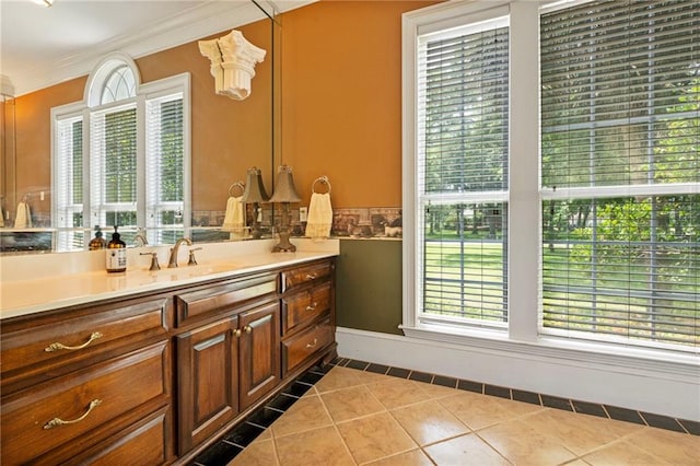 2924 Riverview Pointe Dr S, Theodore, AL 36582 - bathroom featuring vanity, tile patterned floors, crown molding, and baseboards