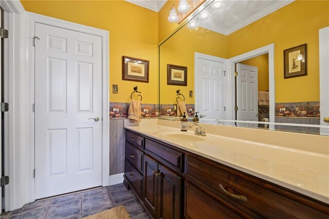 2924 Riverview Pointe Dr S, Theodore, AL 36582 - bathroom with ornamental molding, vanity, and tile patterned flooring