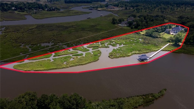 2924 Riverview Pointe Dr S, Theodore, AL 36582 - aerial view of property's location with property parcel outlined and a large body of water
