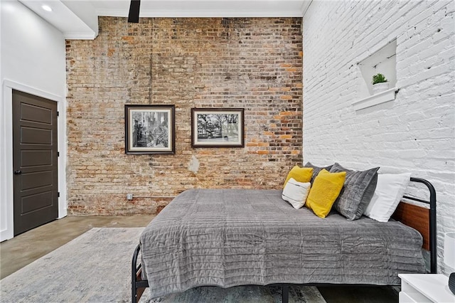 204 Conti St Unit 1A, Mobile, AL 36602 - bedroom with finished concrete floors, crown molding, and recessed lighting