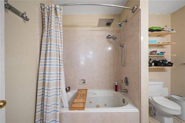 18141 Pennsylvania St, Robertsdale, AL 36567 - bathroom featuring toilet, a textured ceiling, and a combined bath / shower with jetted tub