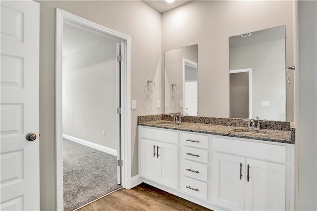 bathroom with vanity and wood-type flooring