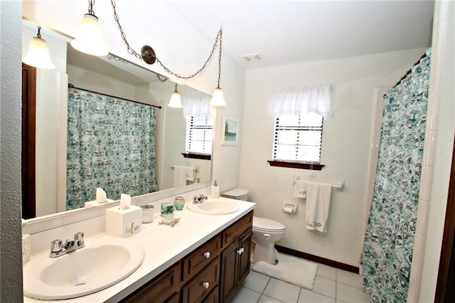 106 Windsor Ct, Daphne, AL 36526 - bathroom with double vanity, tile patterned flooring, and curtained shower