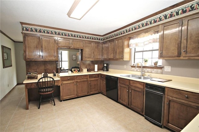 106 Windsor Ct, Daphne, AL 36526 - kitchen featuring black dishwasher, ornamental molding, light countertops, and light tile patterned flooring