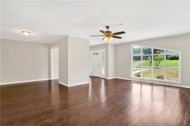 2604 Old Dobbin Dr E, Mobile, AL 36695 - unfurnished living room with dark wood-style floors and ceiling fan