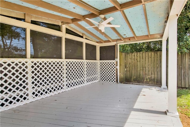 2604 Old Dobbin Dr E, Mobile, AL 36695 - wooden deck with ceiling fan and a sunroom