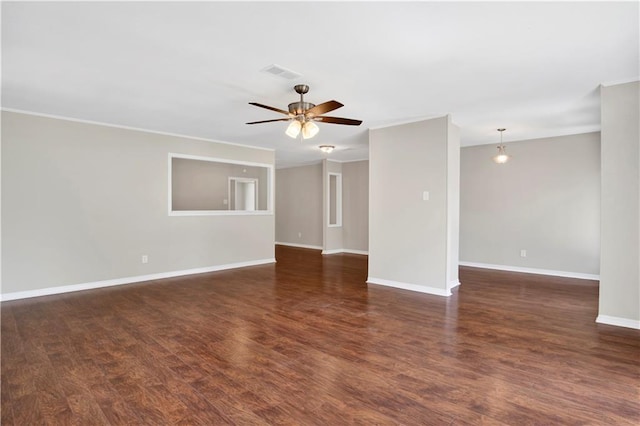 2604 Old Dobbin Dr E, Mobile, AL 36695 - empty room featuring dark wood-type flooring, ceiling fan, and crown molding