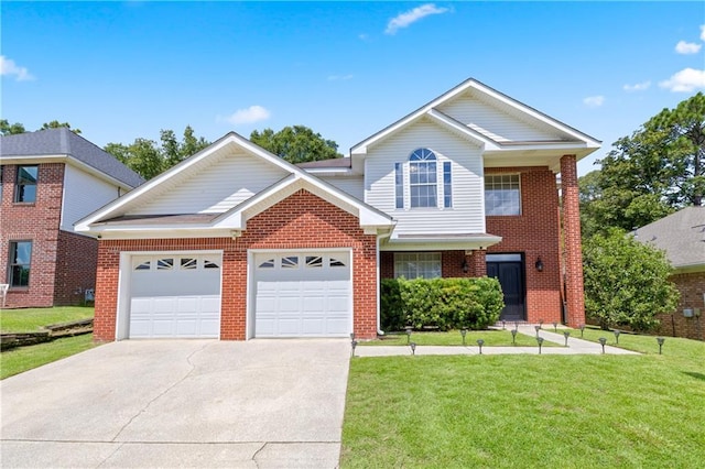 view of front property with a front lawn and a garage