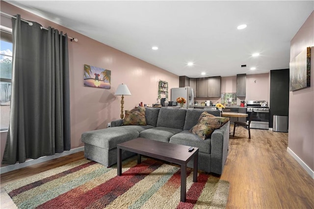 living room with light hardwood / wood-style flooring