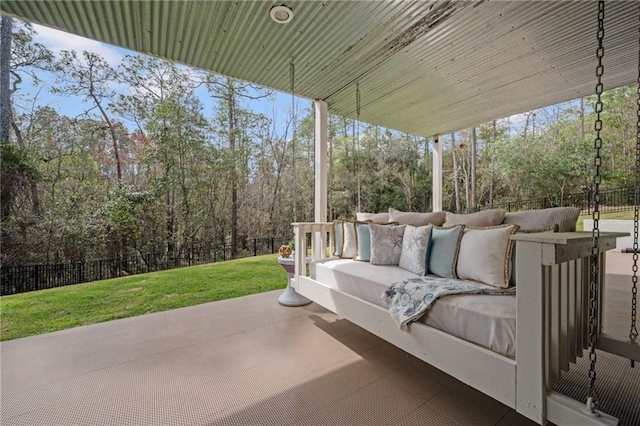 view of patio with fence and an outdoor living space