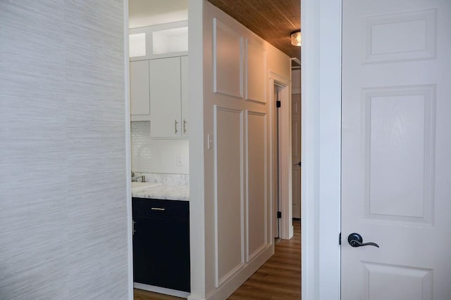871 Hale Rd, Mobile, AL 36608 - hallway featuring wood finished floors and wooden ceiling
