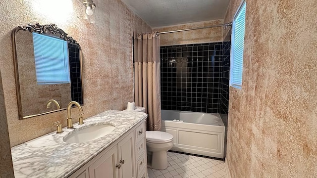 6980 Charmingdale Dr S, Mobile, AL 36618 - full bath featuring toilet, shower / bath combo with shower curtain, vanity, and tile patterned floors
