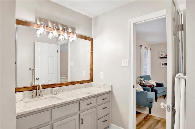 bathroom with vanity and wood finished floors