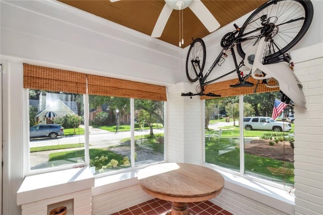 interior space featuring a ceiling fan