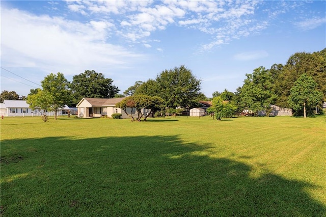 208 Beck St, Atmore, AL 36502 - view of grassy yard featuring a storage shed