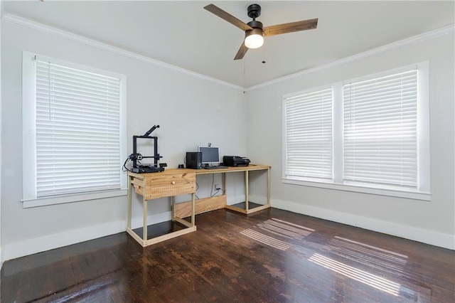 208 Beck St, Atmore, AL 36502 - office space featuring ceiling fan, wood finished floors, and crown molding