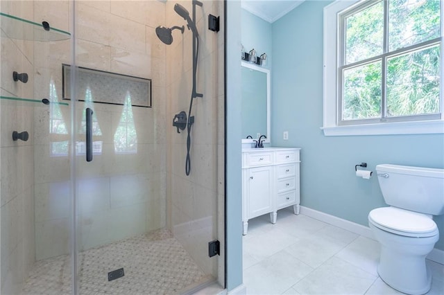1703 Dauphin St, Mobile, AL 36604 - full bath featuring vanity, toilet, healthy amount of natural light, a stall shower, and crown molding