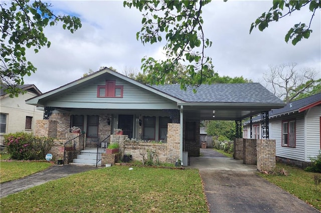 view of front facade with a carport and a porch