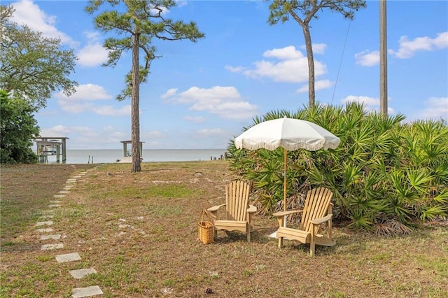 view of yard with a water view