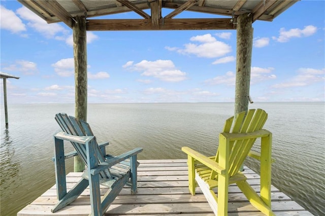 dock area with a water view