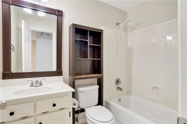 full bathroom featuring shower / bath combination, vanity, and toilet