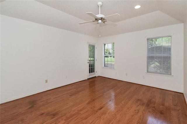 1056 Cross Gates Pl, Mobile, AL 36609 - spare room with healthy amount of natural light, wood finished floors, ceiling fan, recessed lighting, and vaulted ceiling
