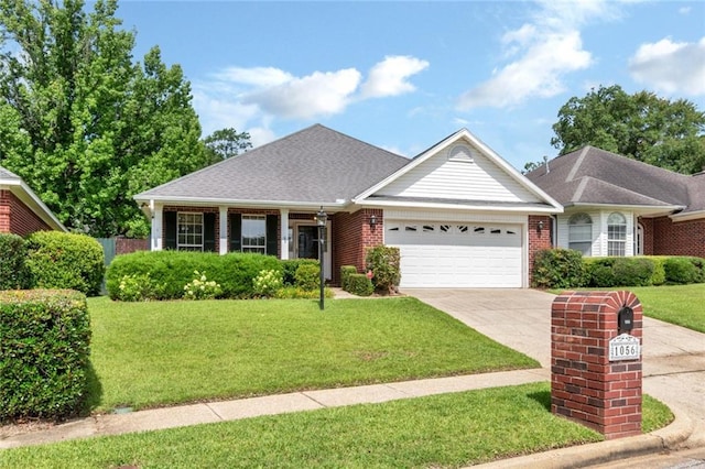 1056 Cross Gates Pl, Mobile, AL 36609 - view of front of property featuring an attached garage, a front lawn, concrete driveway, and brick siding