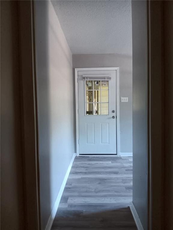 entryway featuring wood-type flooring and a textured ceiling