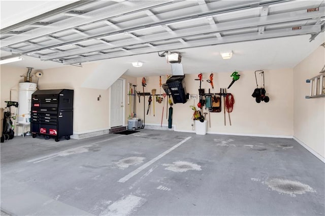 garage featuring a garage door opener and gas water heater