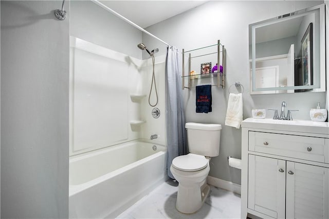 full bathroom with vanity, toilet, and shower / bath combo