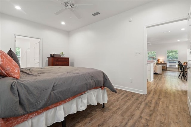 911 Lockenbie Pl, Dauphin Island, AL 36528 - bedroom featuring wood finished floors, recessed lighting, and ceiling fan