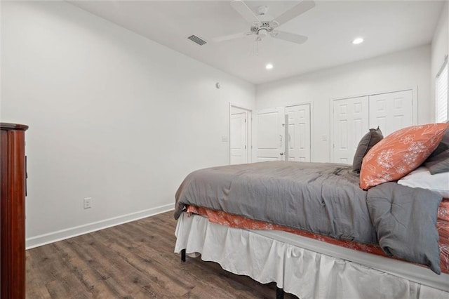 911 Lockenbie Pl, Dauphin Island, AL 36528 - bedroom with wood finished floors, recessed lighting, multiple closets, and a ceiling fan