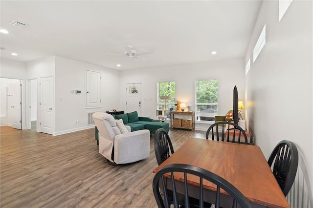 911 Lockenbie Pl, Dauphin Island, AL 36528 - living room with recessed lighting, wood finished floors, and a ceiling fan