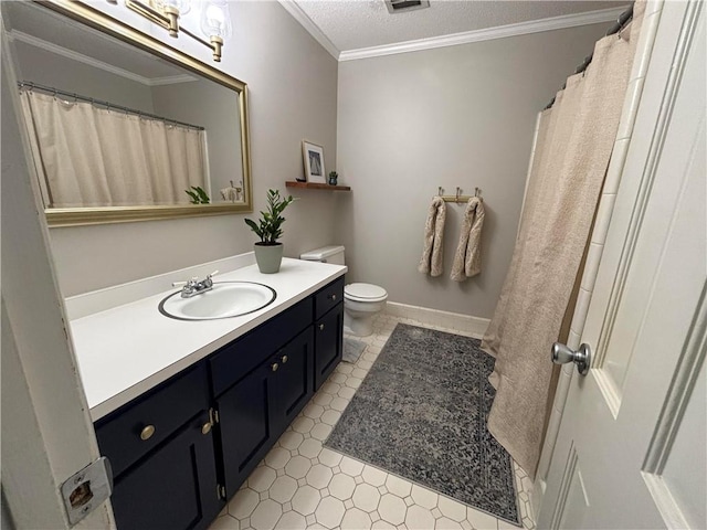 5911 Shenandoah Rd N, Mobile, AL 36608 - bathroom with vanity, ornamental molding, tile patterned floors, and a textured ceiling