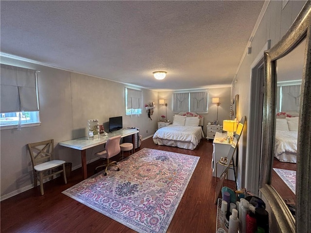 5911 Shenandoah Rd N, Mobile, AL 36608 - bedroom with an office area, ornamental molding, a textured ceiling, wood finished floors, and multiple windows