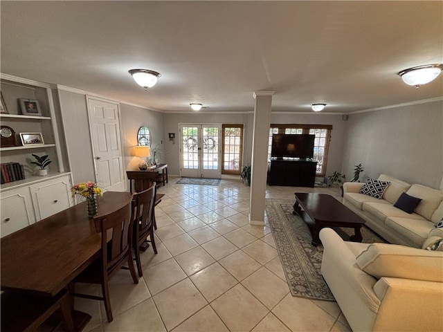 5911 Shenandoah Rd N, Mobile, AL 36608 - living area with ornamental molding, light tile patterned floors, and built in features