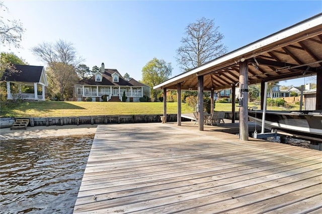 dock area with a lawn