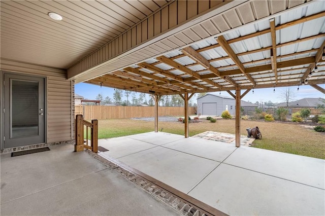 view of patio / terrace featuring an outdoor structure