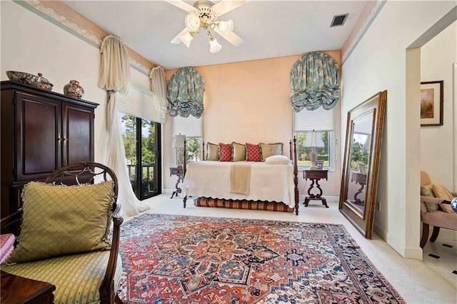 110 Schooley Cir, Daphne, AL 36526 - bedroom featuring light colored carpet, access to outside, a ceiling fan, and baseboards