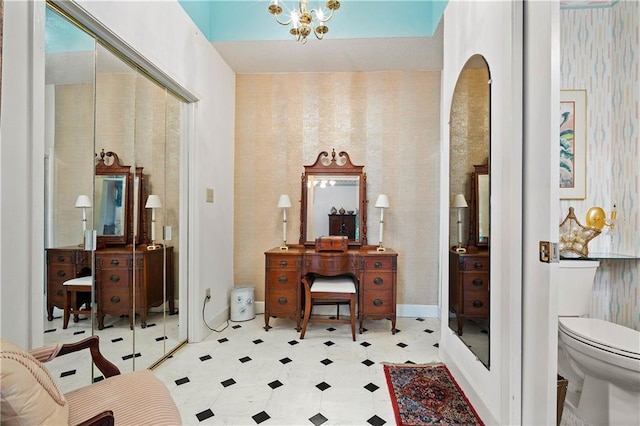 110 Schooley Cir, Daphne, AL 36526 - bathroom with tile patterned floors, toilet, vanity, and a chandelier