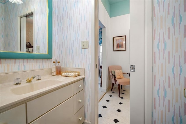 110 Schooley Cir, Daphne, AL 36526 - bathroom featuring vanity, baseboards, and wallpapered walls