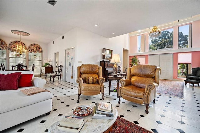 110 Schooley Cir, Daphne, AL 36526 - living area featuring a chandelier, recessed lighting, and a high ceiling