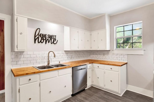 kitchen featuring white cabinetry, sink, and dishwasher