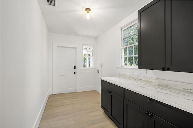 interior space with light hardwood / wood-style floors