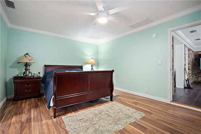 361 Tatum Ave, Mobile, AL 36609 - bedroom with wood finished floors, ornamental molding, and a ceiling fan