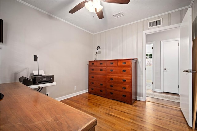 361 Tatum Ave, Mobile, AL 36609 - office space featuring crown molding, a ceiling fan, and light wood finished floors